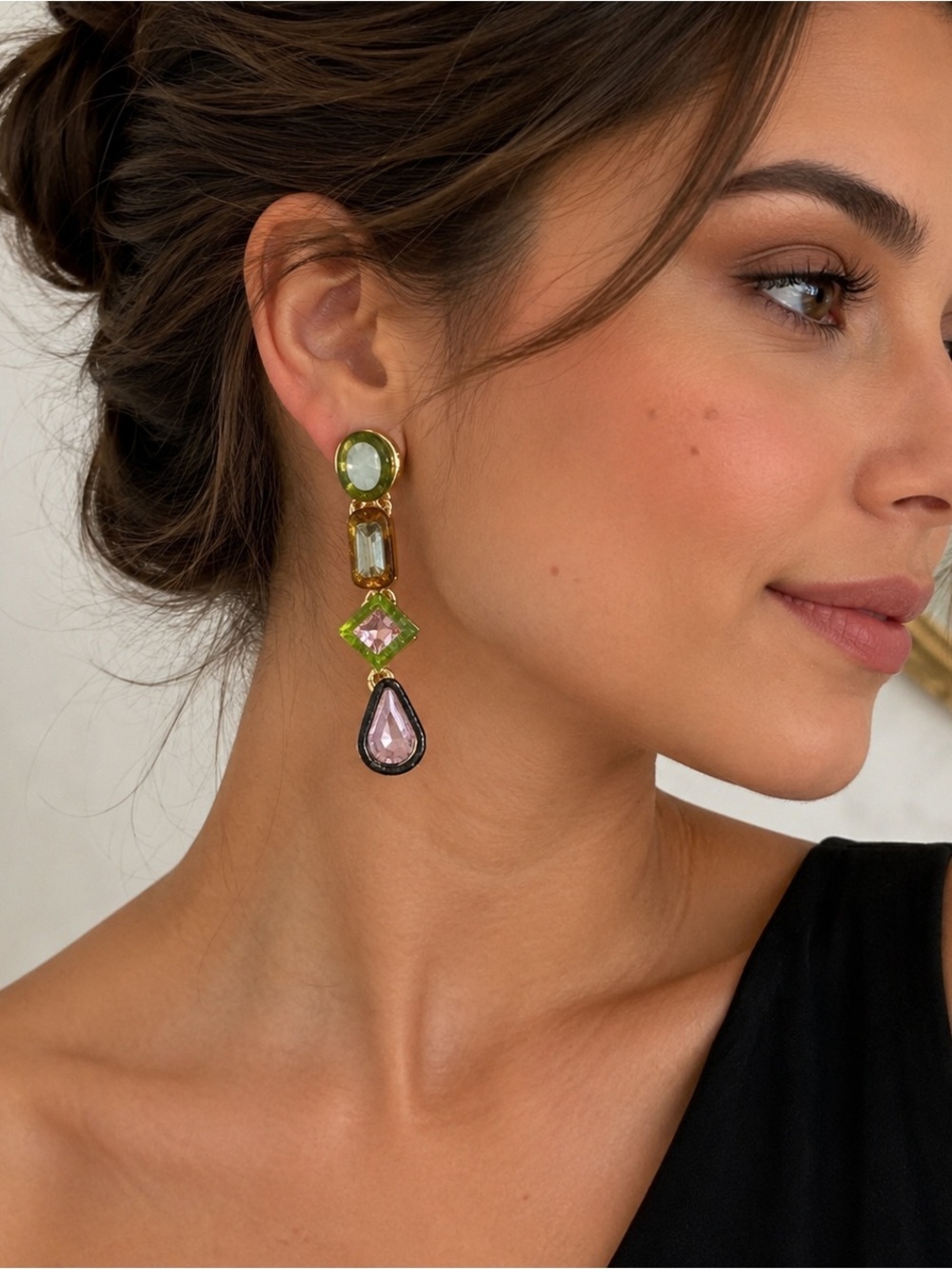 BaubleBar Multicolor Crystal Statement Drop Earrings Art Deco multicolor